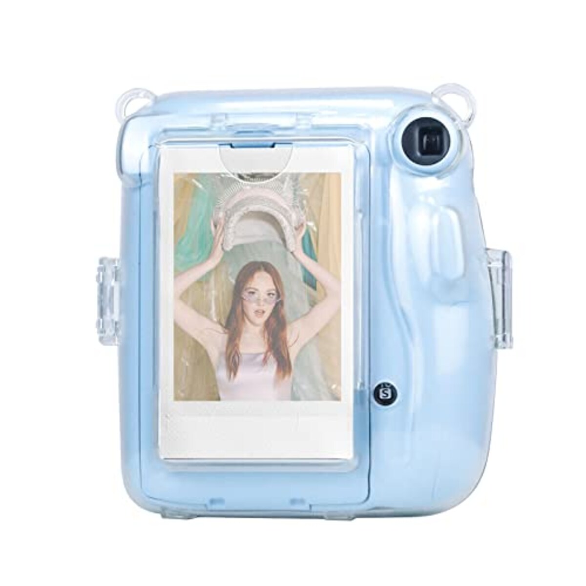  HIYQIN チェキ mini11 ケース、富士フイルム Instax Mini 11 カメラ用クリアケース 透明保護カバー ハードシェルカバー ショルダーストラップ付き 写真収納ポケット付き画像4 