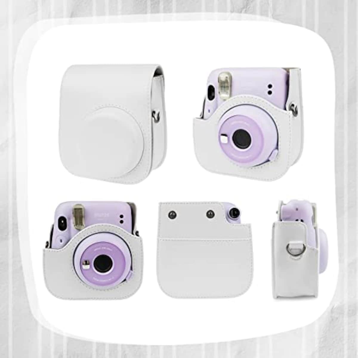  HIYQIN チェキケース,FUJIFILM instax mini12/11/9/8+/8ケース 可愛いカメラバッグ ショルダーストラップ付き 裏ポケット付き PUレザーカバー 単色(ホワイト)画像5 