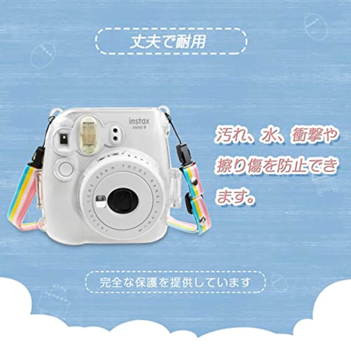  kinokoo Fujifilm チェキ instax mini 8/mini8+/mini9 ケース instax mini 9/mini8/mini8+ カメラケース ハード PVC カバー ショルダーストラップ付き(透明)画像4 