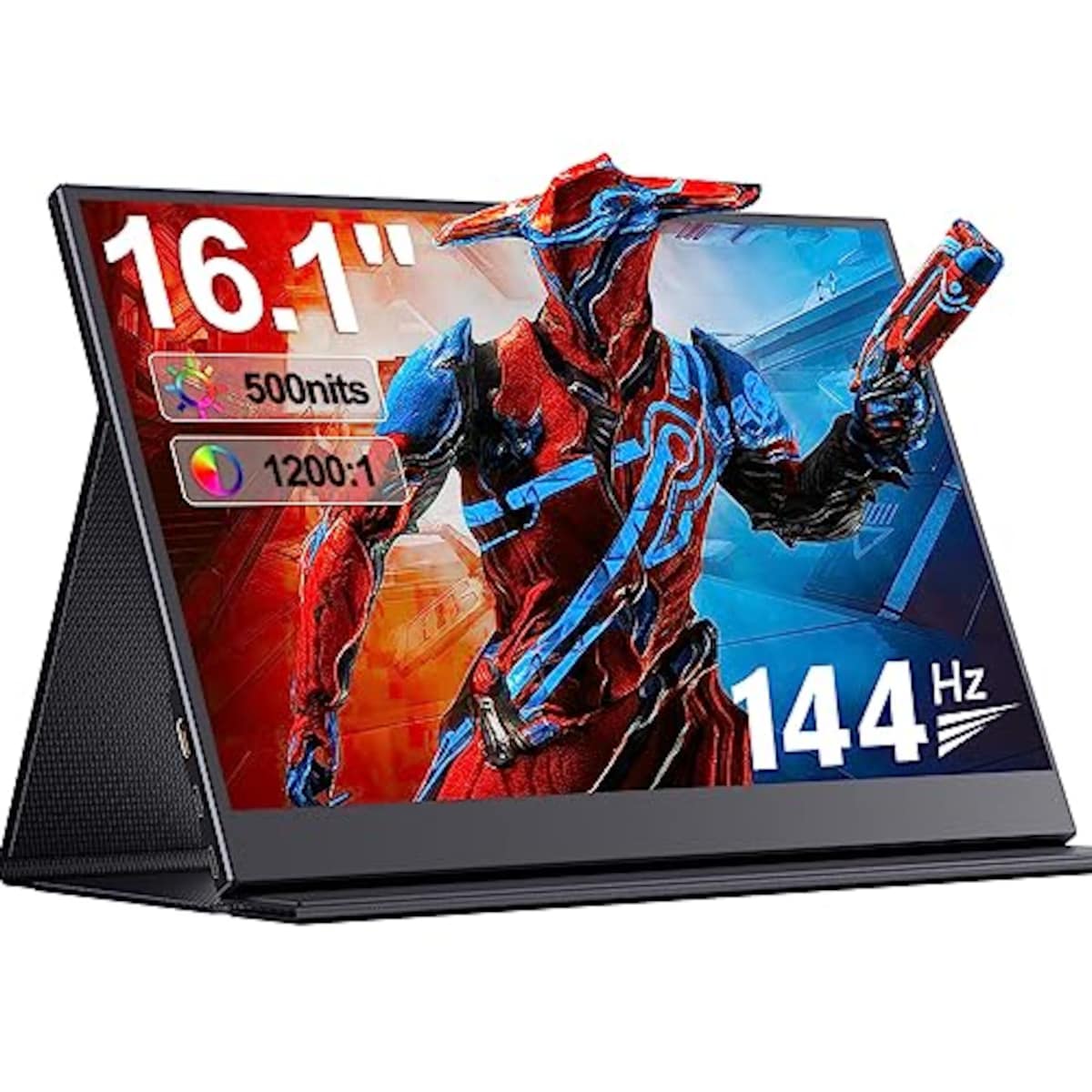 モバイルモニター 144Hz 高速応答 16.1インチ ゲームモニター FHD 1920x1080 16:9画像比 広色域 非光沢 IPS液晶パネル 超軽量 超薄型ディスプレイ 狭額縁 ブルーライト機能 疲れ目軽減 スピーカー内蔵 HDRモード対応 Type-C/mini HDMI接続 PS4/PS5/XBOX/Switch/PC/Mac