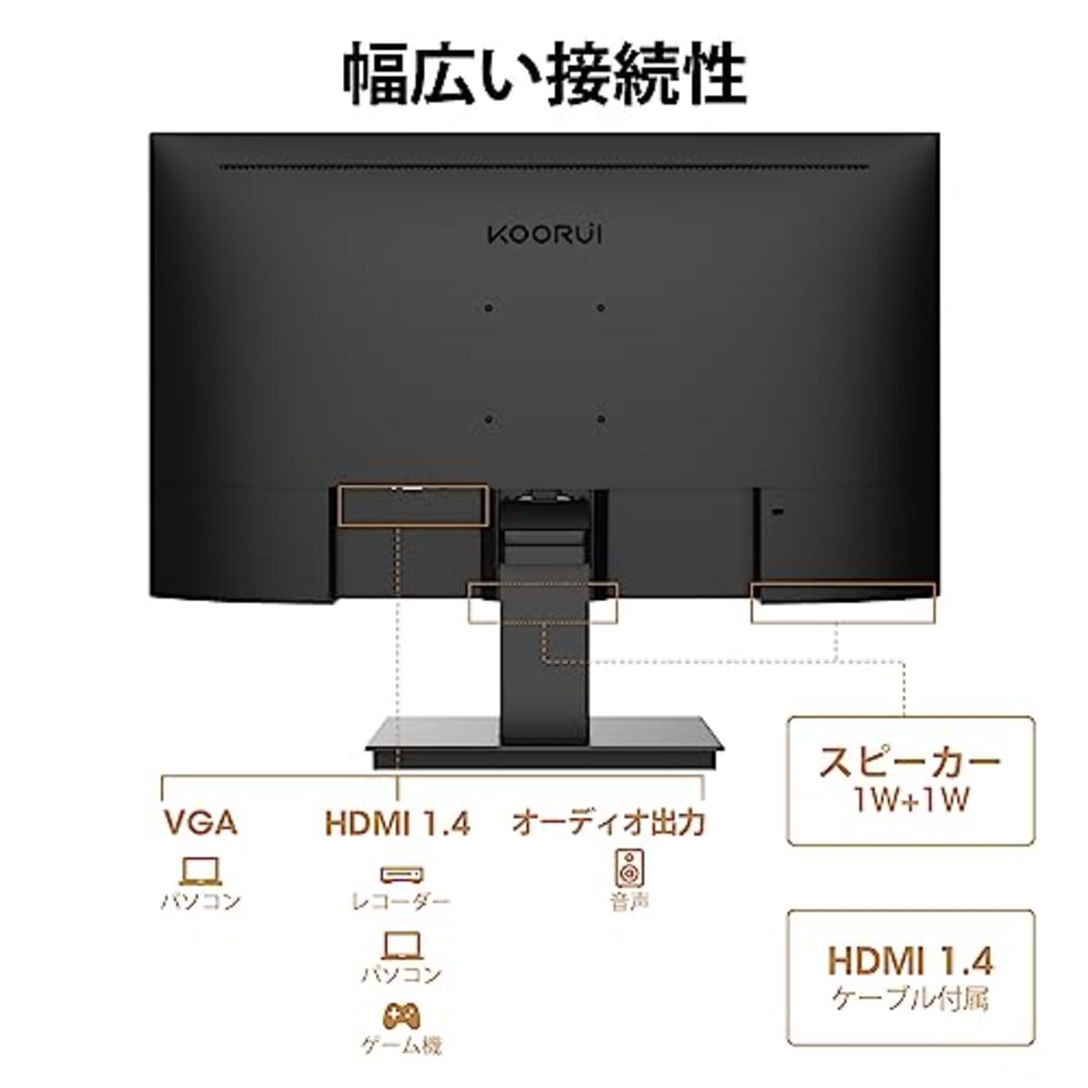  KOORUI モニター 24インチ ディスプレイ VA非光沢 FHD 最大75Hz ブルーライト軽減 フリッカーフリー VESA対応 フレームレス HDMI 1.4/VGA画像7 