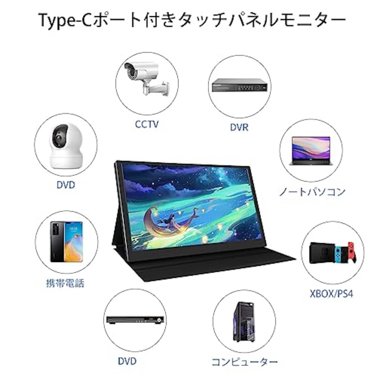  Akntzcs モバイルモニター タッチパネル 15.6型 モバイルディスプレイ USB C/HDMI端子搭載 ゲームモニター PS5/PS3/Xbox ONE S/Xbox ONE/Switch等対応 スピーカー内蔵型画像4 