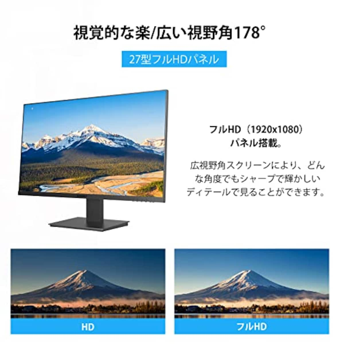  KOORUI モニター 27インチ ディスプレイ フルHD IPS 非光沢 デスクトップ PCモニター(75hz/5ms/HDMI VGA/VESA対応/アイケア/広い視野角178°/スピーカー非搭載)画像3 