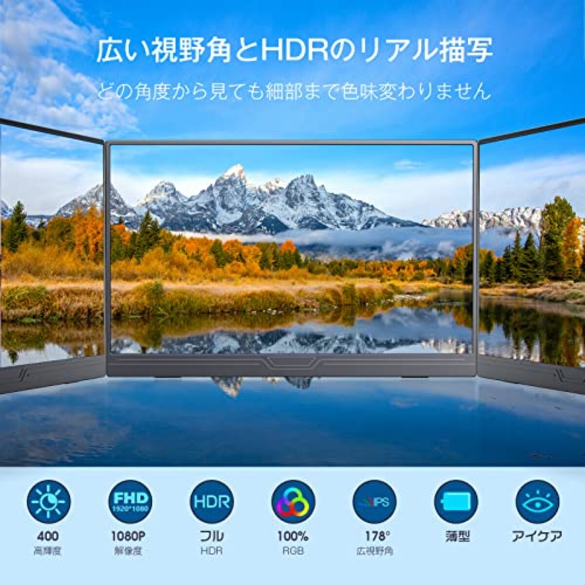  CUIUIC モバイルモニター 15.6インチ モバイルディスプレイ 1920x1080FHD ゲーミングモニター スイッチ用モニター 高輝度400nits 非光沢IPSパネル 100%sRGB HDRモード対応 薄型 スピーカー内蔵 ブルーライト機能 PS4/PS5/XBOX/Switch/PC/Macなど対応 マグネット保護カバー付き テレワーク リモートワーク画像2 