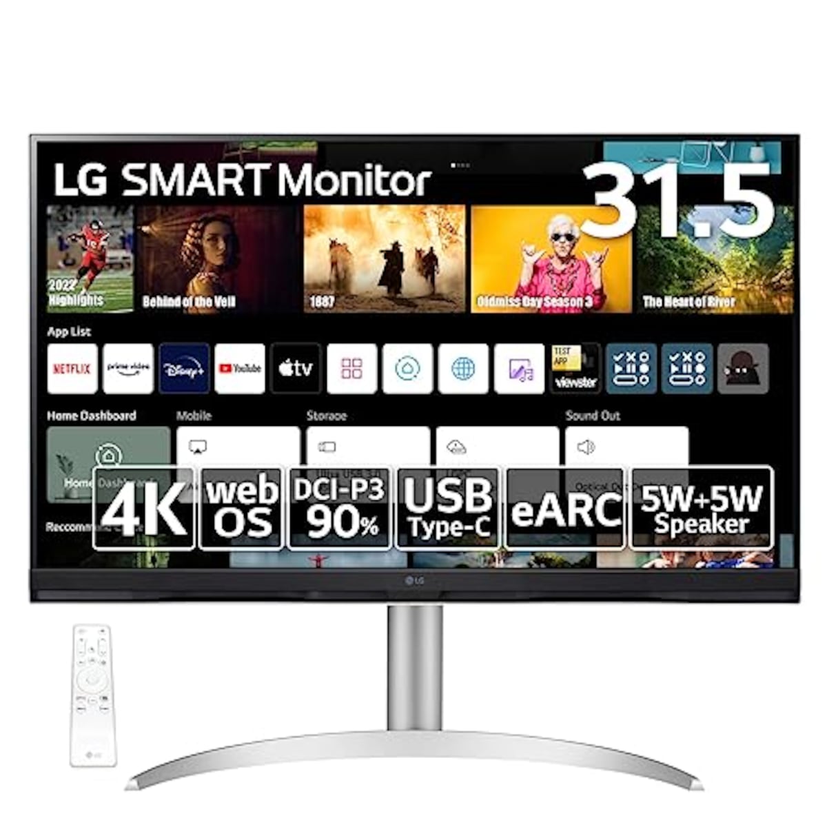 LG スマートモニター / 32SQ730S-W 31.5インチ/作業効率アップ、ビジネス、映画、VOD視聴/ 4K / webOS22搭載 / VA/アンチグレア/AirPlay 2 /チルト、高さ調整対応/USB Type-C､eARC対応HDMI / 3年安心・無輝点保証