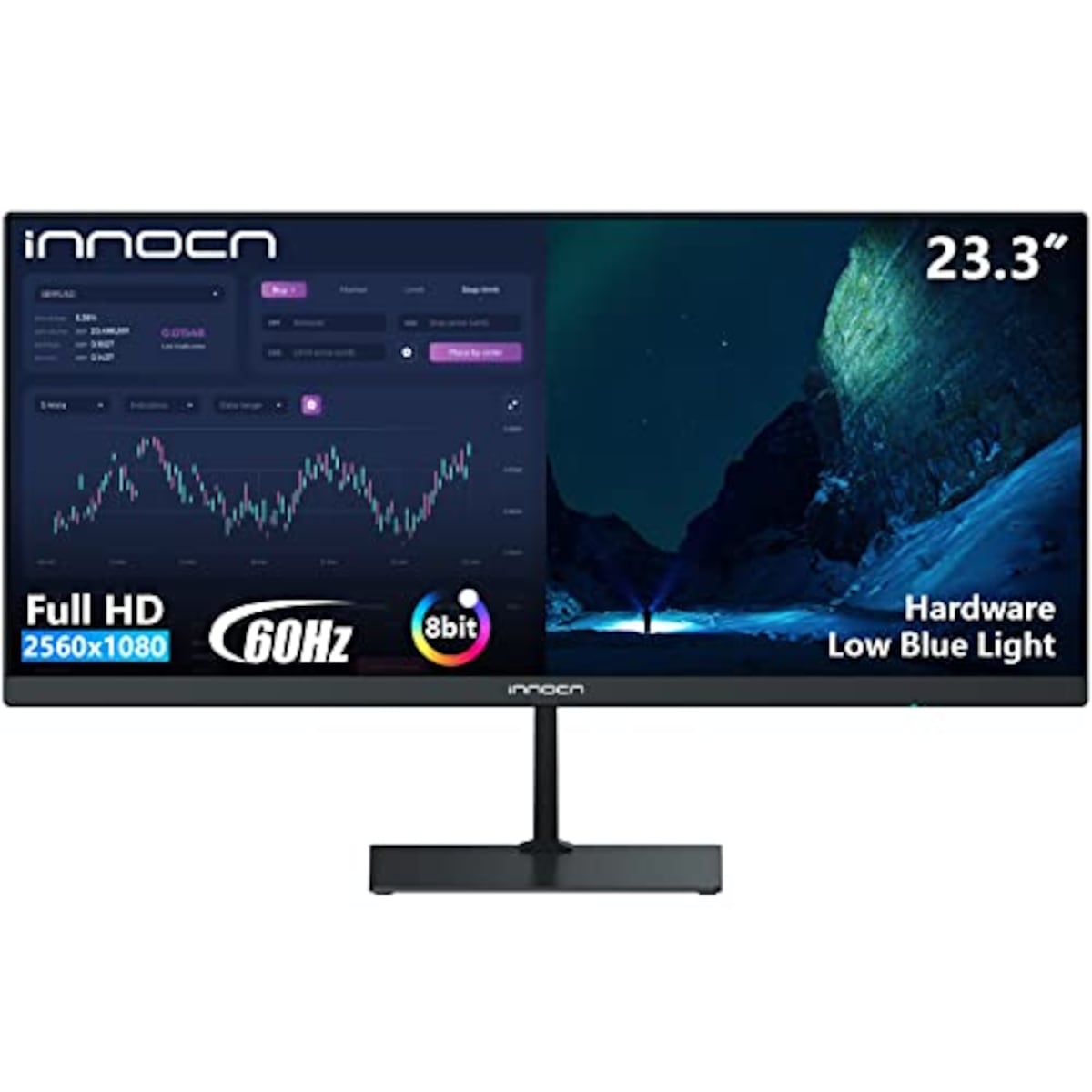 INNOCN 23.3型ワイドスクリーンモニター、21:9 FHD(2560×1080)ディスプレイ、99%sRGB、4000:1コントラスト比、HDMI、DP、ウルトラワイド、ブラック