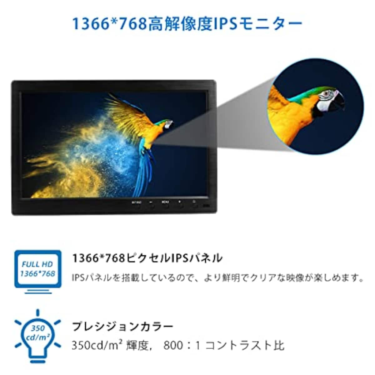  ZFTVNIE 10.1インチ 小型HDMIモニター 1366×768P VGA/HDMIポート搭載 ミニモニター ノートパソコン/カメラ/ファイヤースティック/ホーム/オフィス向けモバイルモニター スピーカー内蔵型画像2 