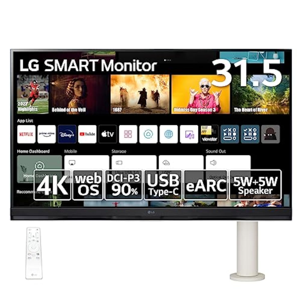 32SQ780S-W/LG スマートモニター/SMART Monitor / 31.5インチ 4K(3840×2160) / webOS22搭載 / VA/アンチグレア/AirPlay 2 / USB Type-C､eARC対応HDMI/エルゴノミックアーム/チルト､ピボット､スイベル､高さ調整対応