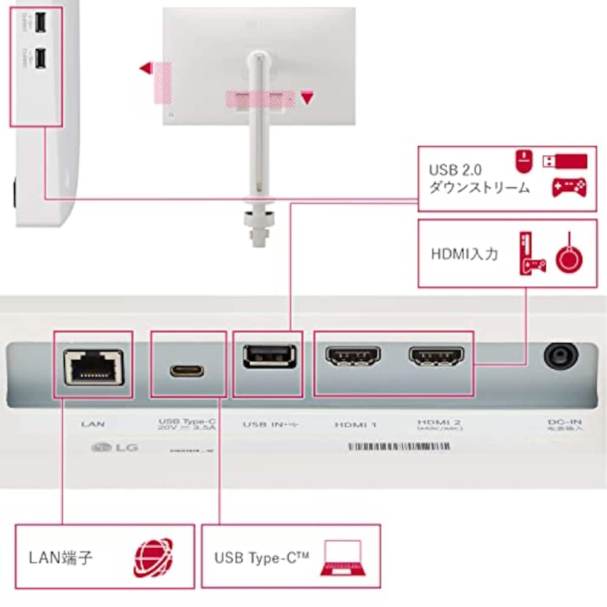  32SQ780S-W/LG スマートモニター/SMART Monitor / 31.5インチ 4K(3840×2160) / webOS22搭載 / VA/アンチグレア/AirPlay 2 / USB Type-C､eARC対応HDMI/エルゴノミックアーム/チルト､ピボット､スイベル､高さ調整対応画像19 