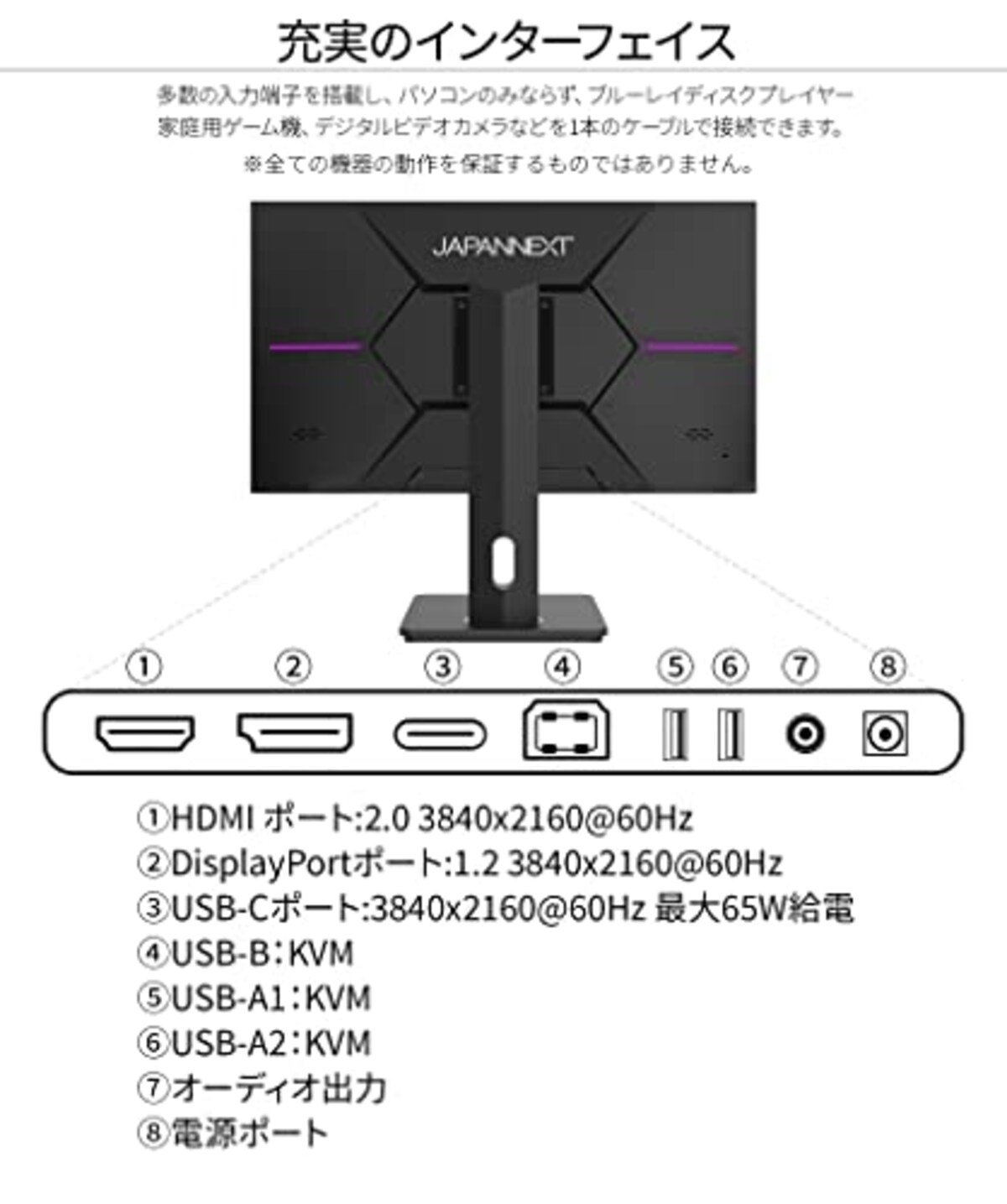  JAPANNEXT JN-27IPS4FLUHDR-C65W-HSP 27インチ IPS 4K(3840x2160) 液晶モニター 4辺フレームレス 昇降式スタンド採用 USB-C(最大65W給電)対応 HDMI DP KVM機能画像6 
