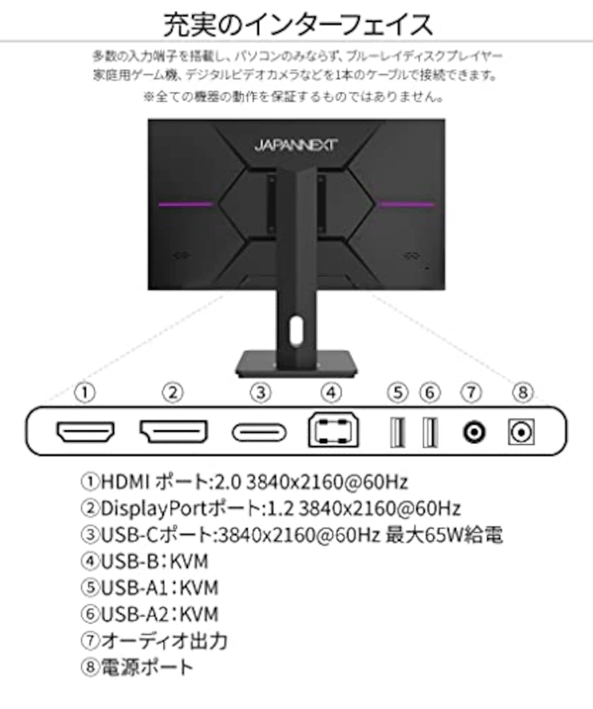  JAPANNEXT JN-27IPS4FLUHDR-C65W-HSP 27インチ IPS 4K(3840x2160) 液晶モニター 4辺フレームレス 昇降式スタンド採用 USB-C(最大65W給電)対応 HDMI DP KVM機能画像6 