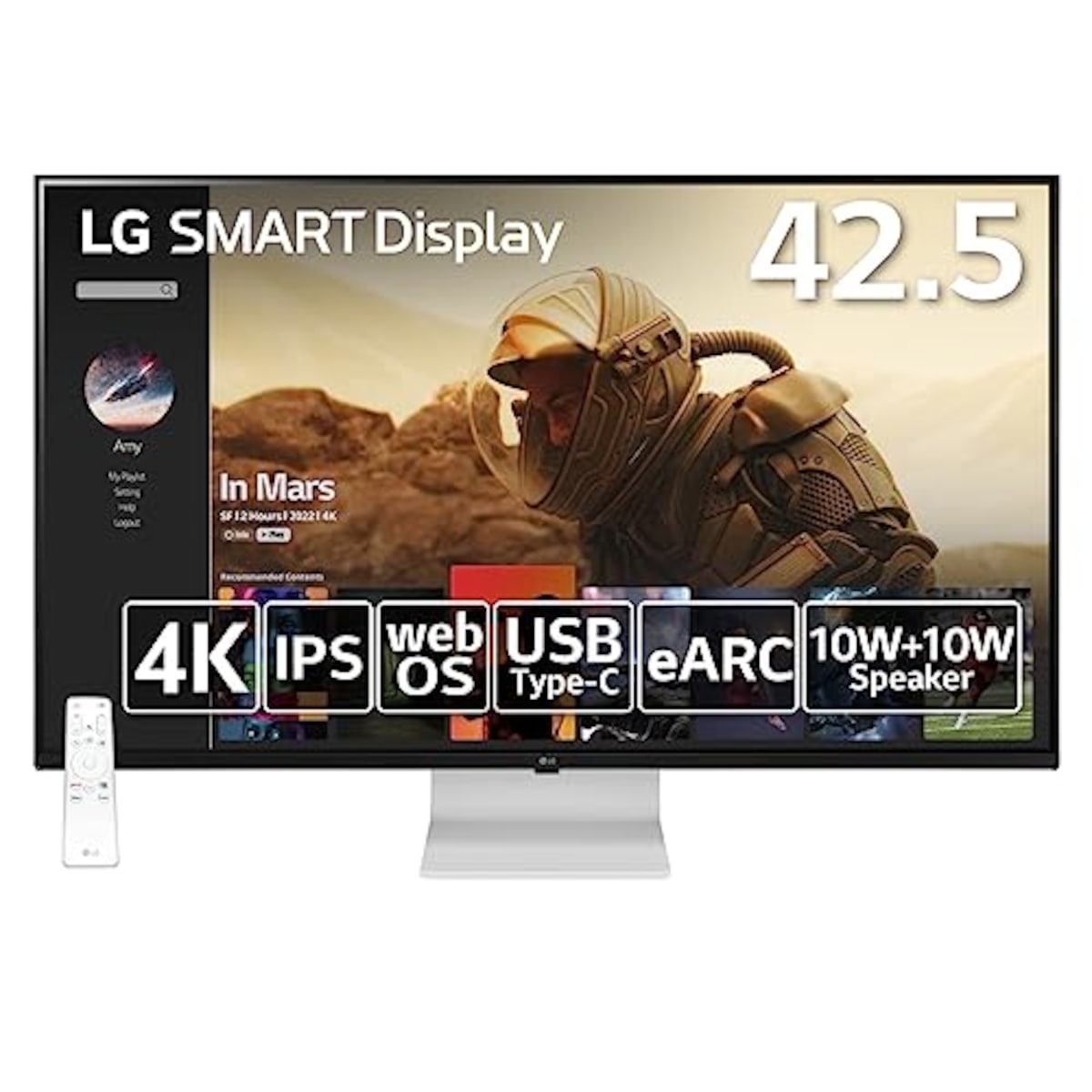 【Amazon.co.jp限定】 43SQ700S-W/LG スマートディスプレイ/SMART Display / 42.5インチ 4K(3840×2160)/ webOS22搭載 / IPS/AirPlay 2 / USB Type-C､eARC対応HDMI/チルト調整対応