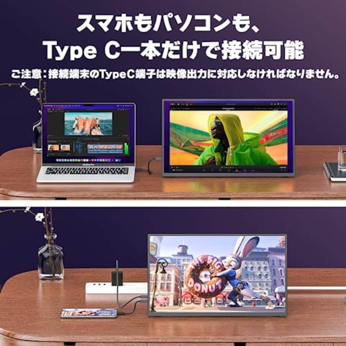  モバイルモニター 18.5インチ kksmart 自立型 100hz高速応答 100%広色域 FHD(1920*1080) 狭額縁 極細ベゼル 非光沢IPSパネル モバイルディスプレイ ゲーム サブモニター スピーカー内蔵 HDRモード対応 USB Type-C/mini HDMI C-185画像7 