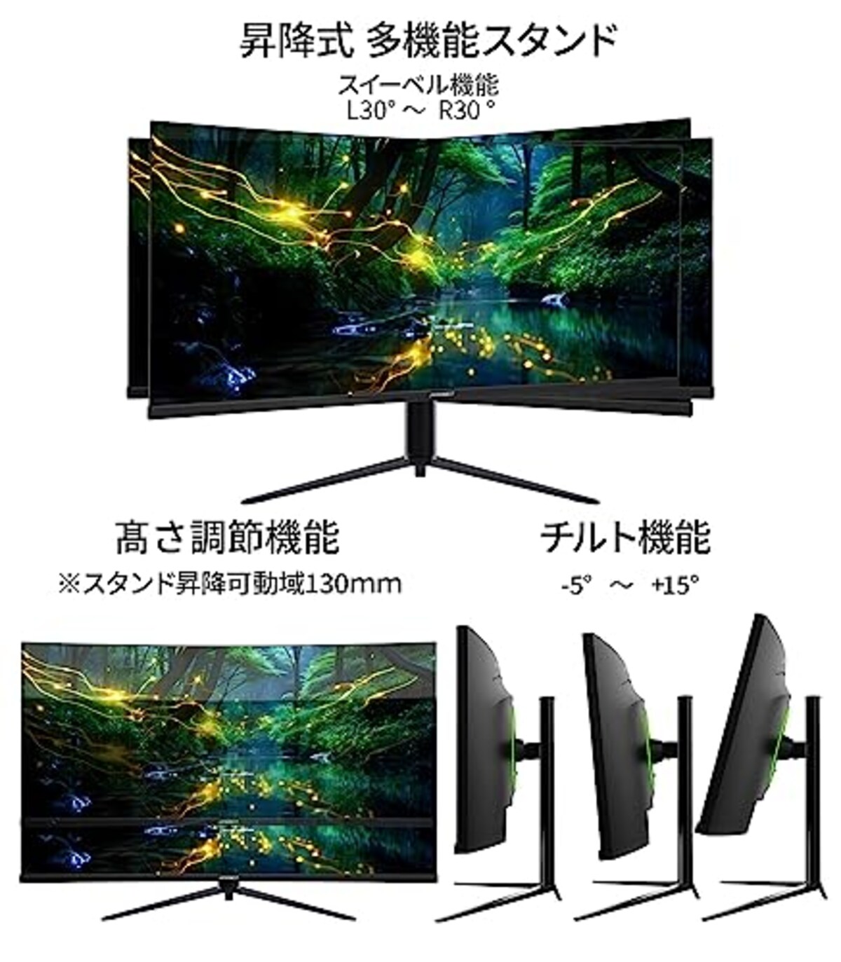  JAPANNEXT 34インチ曲面 IPSパネル UWQHD(3440 x 1440)解像度 ウルトラワイドモニター JN-IPSC34UWQHDR-C65W-H USB-C給電（最大65W） HDMI DP KVM機能 sRGB99% 昇降式スタンド画像4 