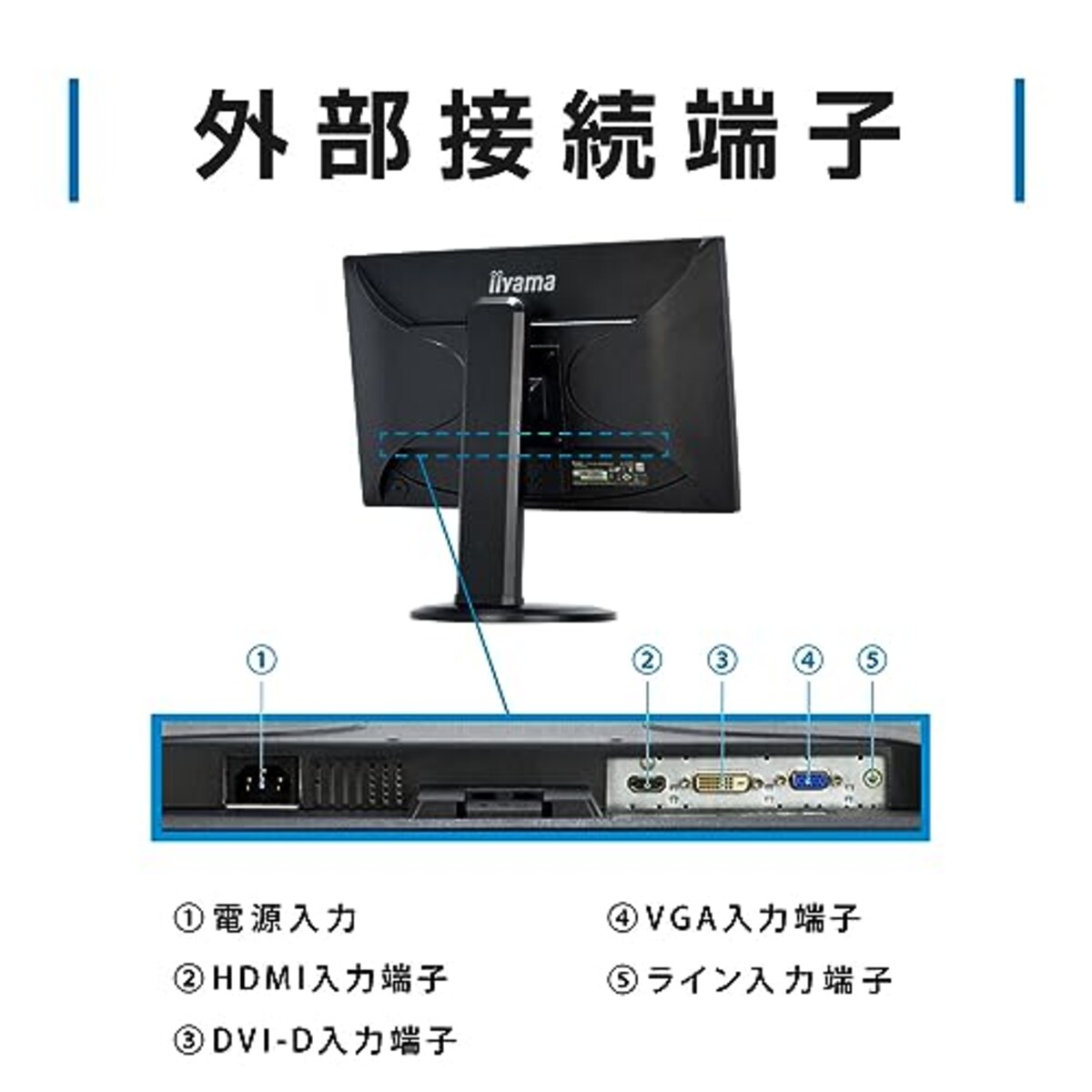  【整備済み品】 iiyama / 21.5型 / ワイド液晶モニター/ProLite B2280HS / フルHD/ノングレア（非光沢）/ スピーカー内蔵/高さ調整、スイベル、チルト、ピボット機能/VESA/映像入力:VGA、DVI、HDMI/HDMIケーブル付属/PC King画像3 