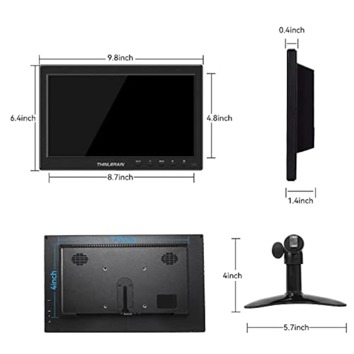  Thinlerain モニター 小型 13 インチ 1366 * 768 サブ/PC/ホームオフィス 監視のためのHDMI/VGA/AV/BNC (小型 モニター 10.1インチ)画像6 