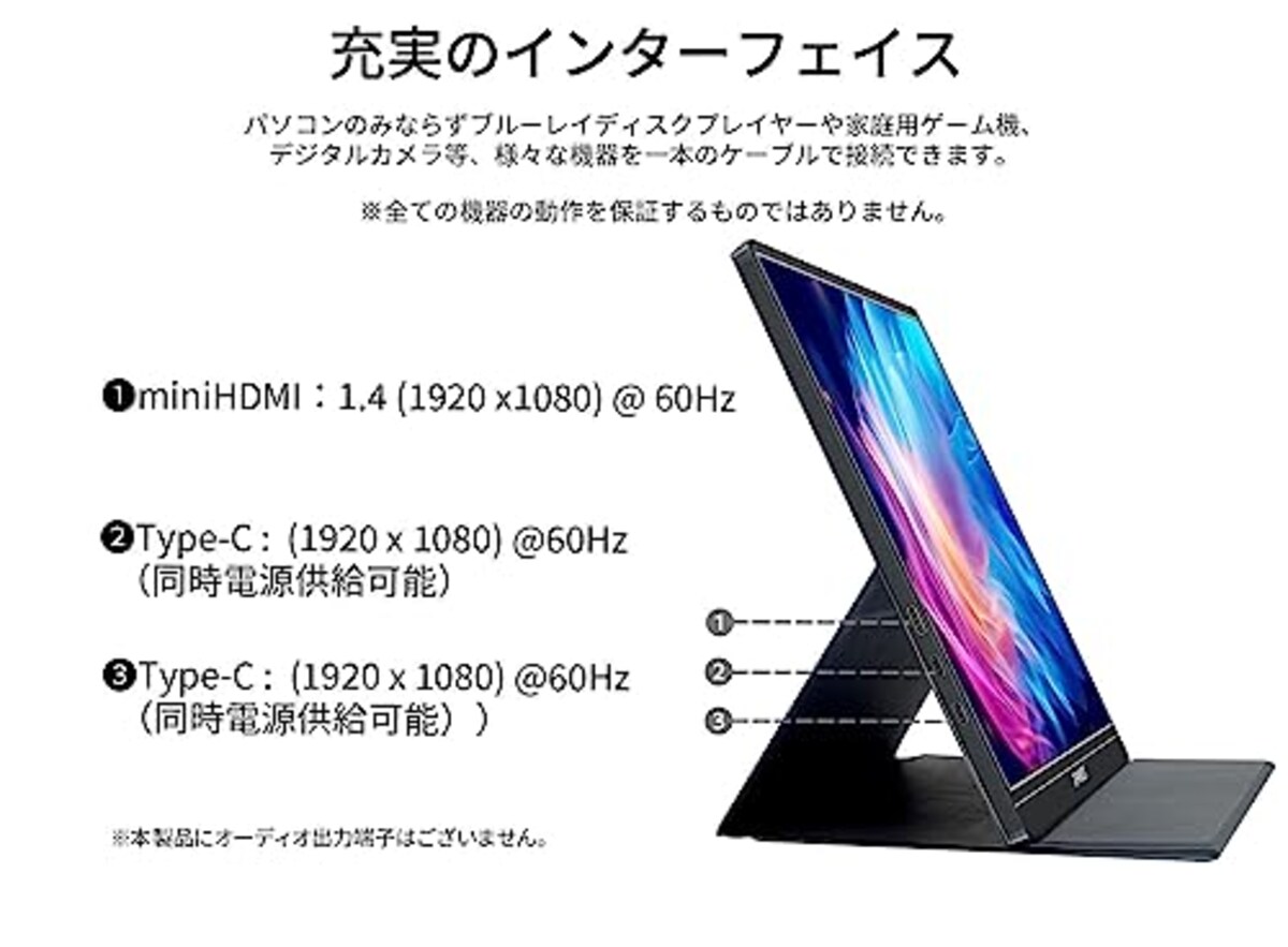  JAPANNEXT 13.3インチ モバイルモニター IPS パネル フルHD 1920x1080解像度 スマートケース付き (Type C/MAC PC対応/スピーカー内蔵 / sRGB100% / 非光沢) JN-MD-IPS1332FHDR画像5 