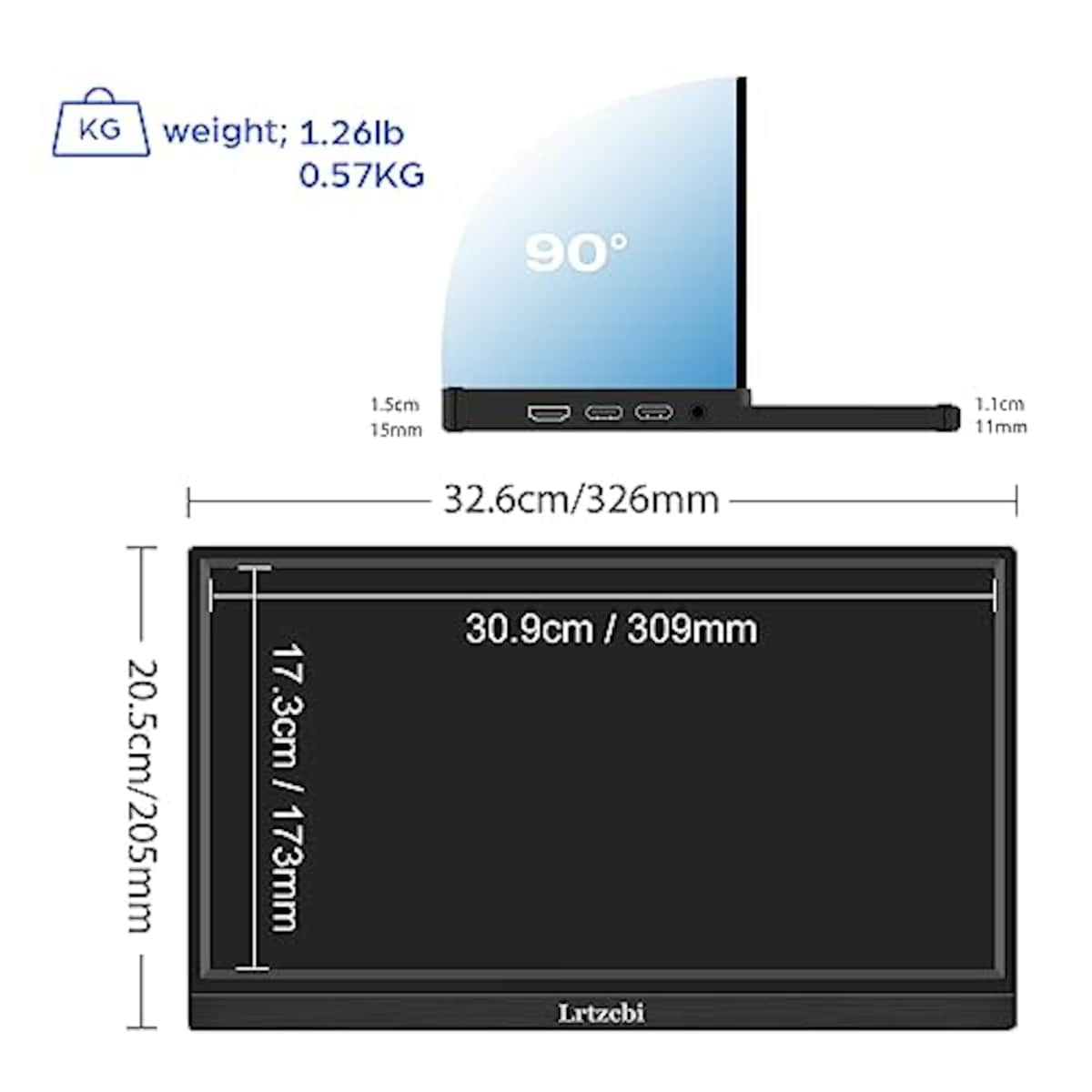  14インチHDRモバイルモニター Lrtzcbi 自立型 モバイルディスプレイタッチ機能非光沢IPSパネル1920x1080 薄型 軽量ポータブルモニター USB Type-C 標準HDMIポートPS4/XBOX/Switch/PC/Laptop/Macなど対応,スピーカー内蔵,VESA75*75mm対応画像4 