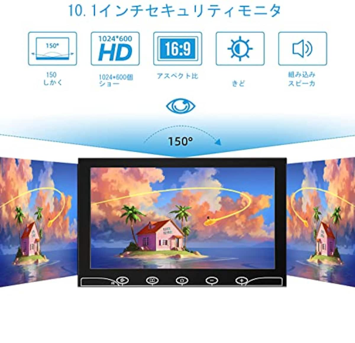  AISHICHEN 10.1インチ小型ディスプレイHDMIモニター 1024 x 600 スピーカー内蔵Raspberry Piディスプレイミニディスプレイ HDMIディスプレイ60 Hz 5 ms リモコン付きIPSスクリーンディスプレイ HDMI VGA AV BNC入力コンピュータディスプレイ画像2 