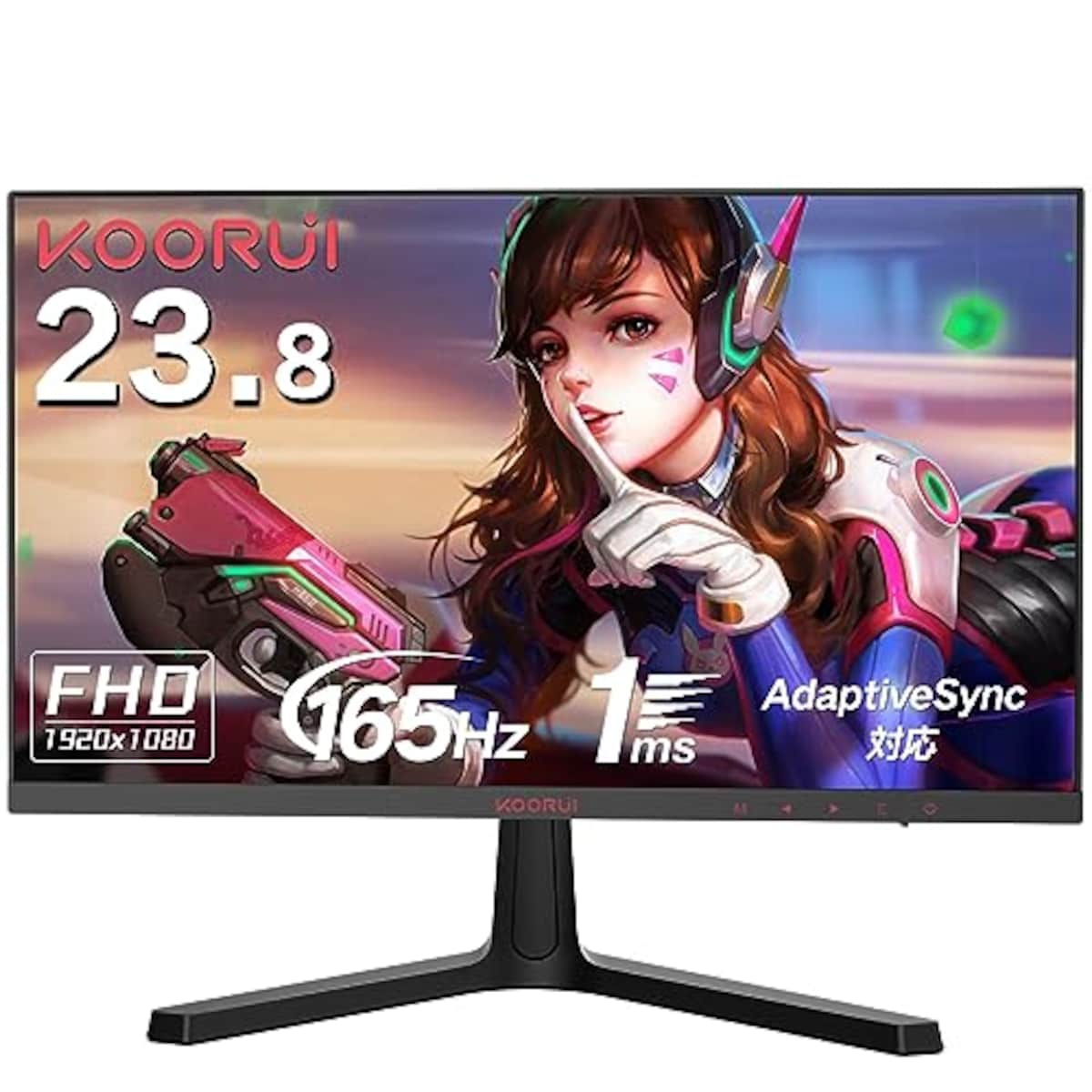 KOORUI ゲーミングモニター 24インチフルHD VA 非光沢 1ms 165Hz FPS, RTS向けDCI-P3, AdaptiveSync対応, 傾き調節, HDMI X2, DP, VESA, ブルーライト軽減 モニター 24E4