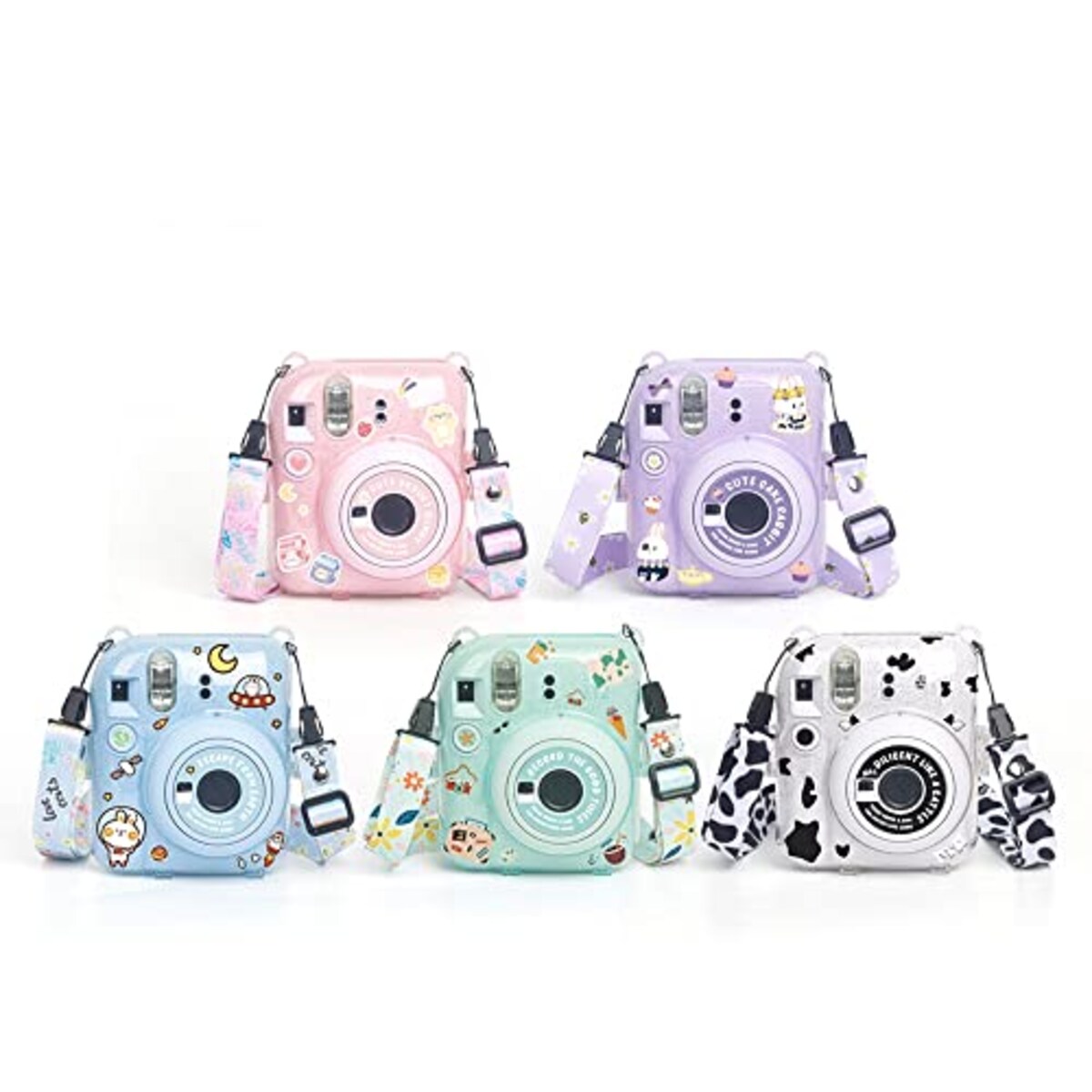  チェキ ケース Instax Mini 12用 カメラ ケース チェキ ケース mini 12 チェキ 保護 カバー 透明 収納 チェキ ケース ショルダーストラップ付き ステッカー付き 3点セット かわいい おしゃれ (ブルー)画像2 