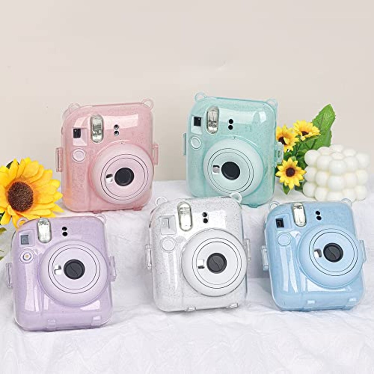  チェキ ケース Instax Mini 12用 カメラ ケース チェキ ケース mini 12 チェキ 保護 カバー 透明 収納 チェキ ケース ショルダーストラップ付き ステッカー付き 3点セット かわいい おしゃれ (ブルー)画像4 