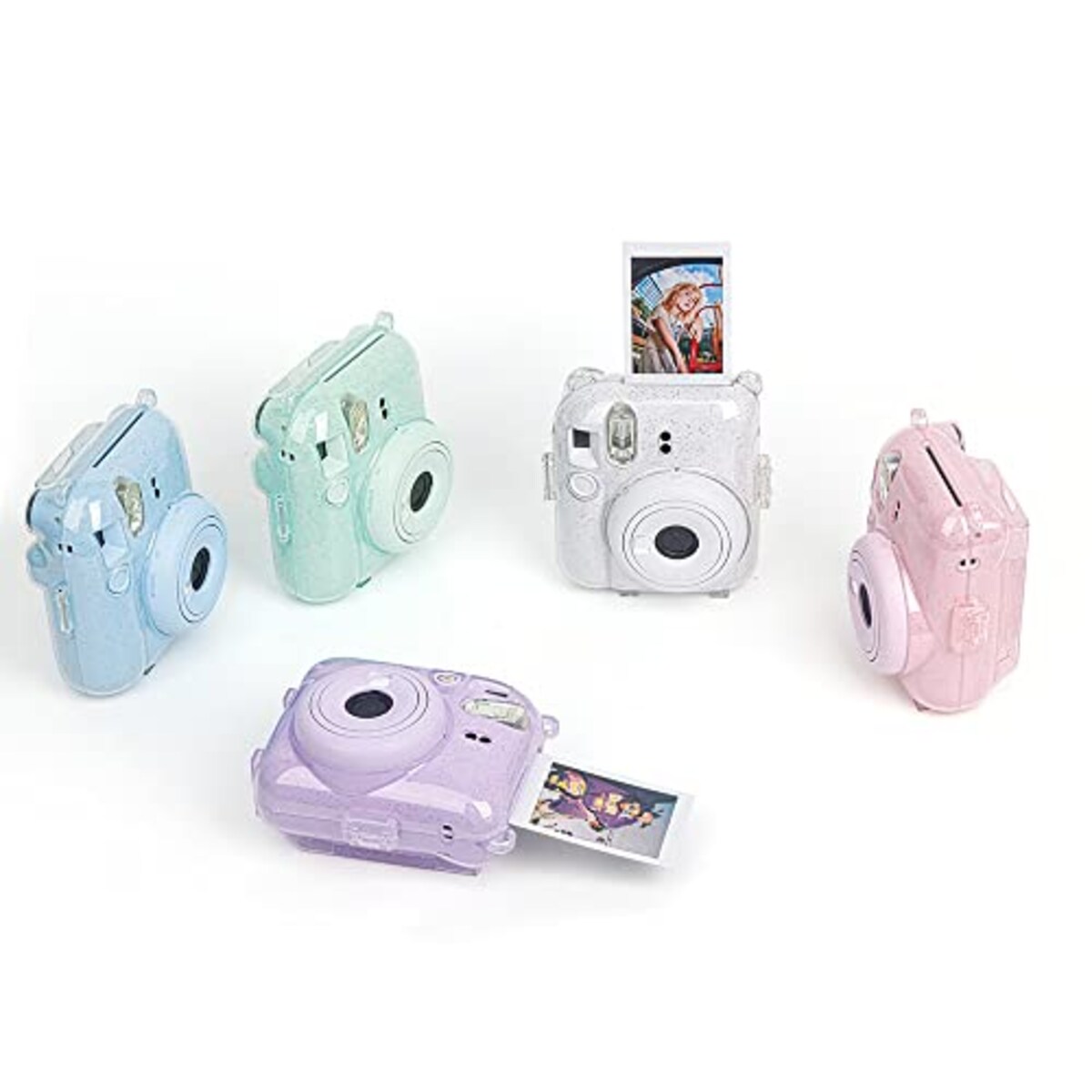  チェキ ケース Instax Mini 12用 カメラ ケース チェキ ケース mini 12 チェキ 保護 カバー 透明 収納 チェキ ケース ショルダーストラップ付き ステッカー付き 3点セット かわいい おしゃれ (ブルー)画像5 