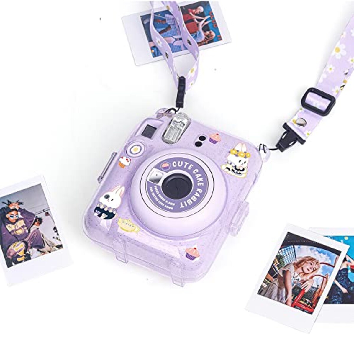  チェキ ケース Instax Mini 12用 カメラ ケース チェキ ケース mini 12 チェキ 保護 カバー 透明 収納 チェキ ケース ショルダーストラップ付き ステッカー付き 3点セット かわいい おしゃれ (ブルー)画像6 