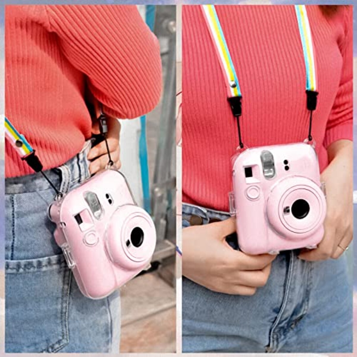 kinokoo instax mini 12 カメラケース、Fujifilm チェキ INSTAX mini 12用 カメラケース チェキケース ショルダーストラップ付(ピンク)画像4 