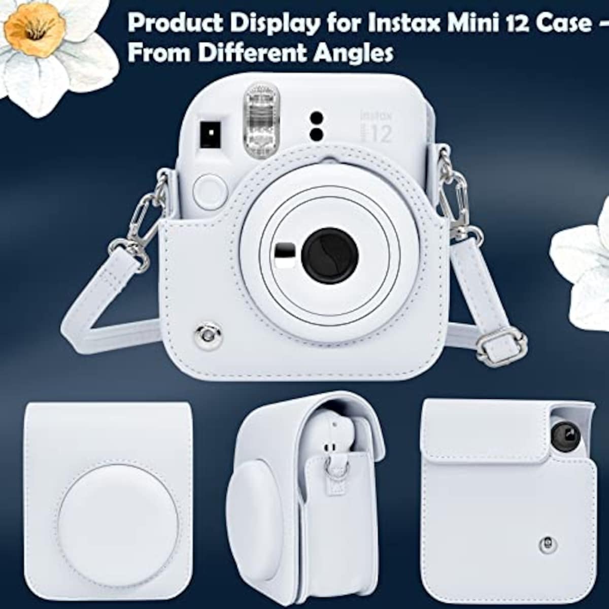  kinokoo instax mini 12ケース、Fujifilm チェキ INSTAX mini 12 カメラケース スナップで開閉 チェキケース ショルダーストラップ付(ホワイト)画像4 