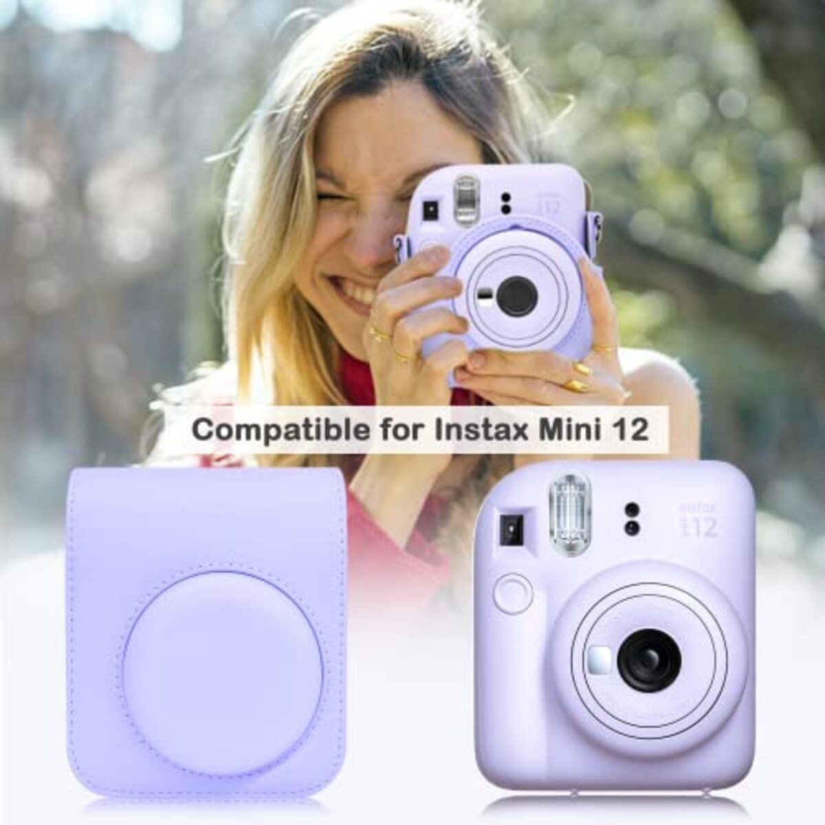  kinokoo instax mini 12 ケース、Fujifilm チェキ INSTAX mini 12 カメラケース チェキケース マグネットで開け ショルダーストラップ付(Purple)画像5 