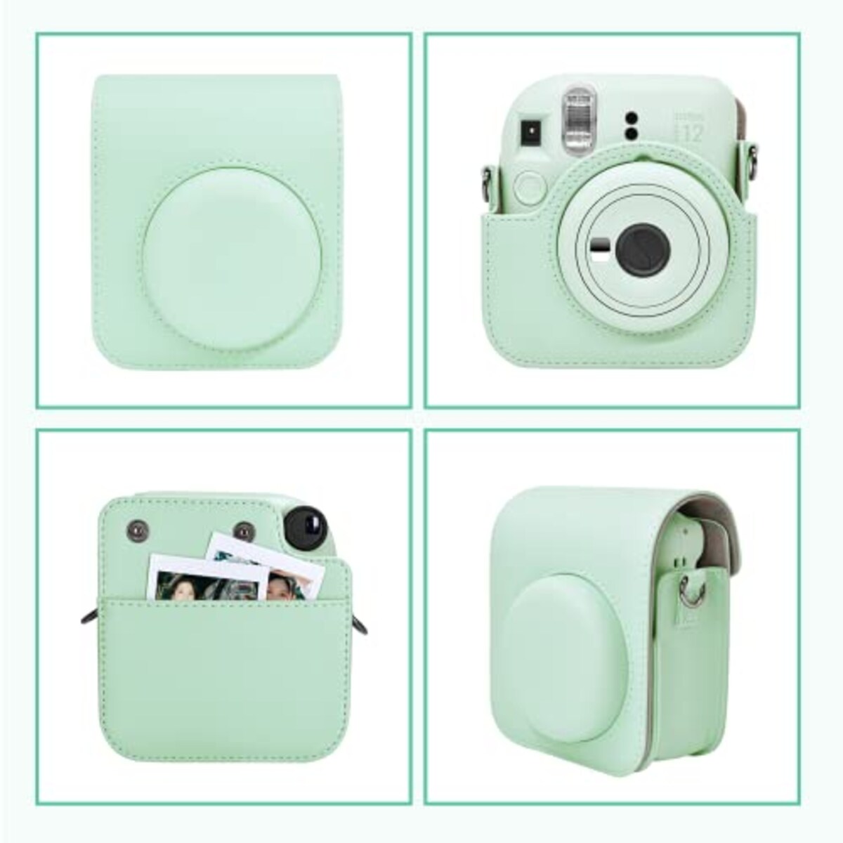  kinokoo instax mini 12 ケース、Fujifilm チェキ INSTAX mini 12 カメラケース チェキケース マグネットで開け ショルダーストラップ付(Green)画像5 
