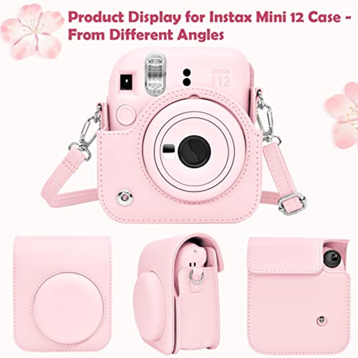  kinokoo instax mini 12ケース、Fujifilm チェキ INSTAX mini 12 カメラケース スナップで開閉 チェキケース ショルダーストラップ付(ピンク)画像4 