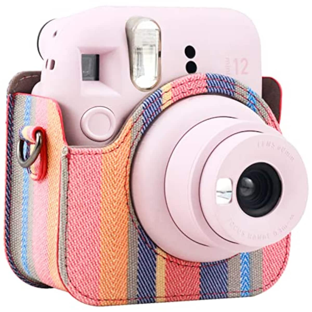  富士フイルム mini 12インスタントカメラケース Fujifilm チェキ Instax Mini 12 ケースセット 対応 PUレザーバッグ ポケットと ショルダーストラップ付き PUレザー おしゃれチェキケース(Stripe)画像3 