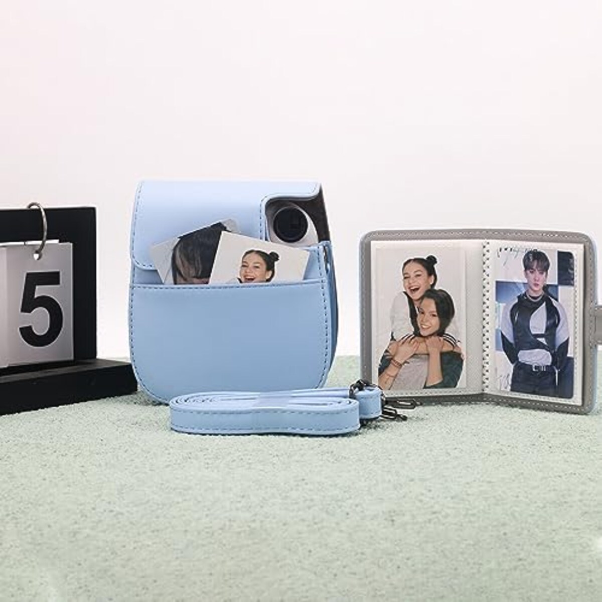  チェキケース instax mini 12/11/8/8+/9 用 カメラケース mini12 11 CAMERA CASE Fujifilm チェキ 保護ケース ショルダーストラップ付き PUレザー(Blue)画像4 