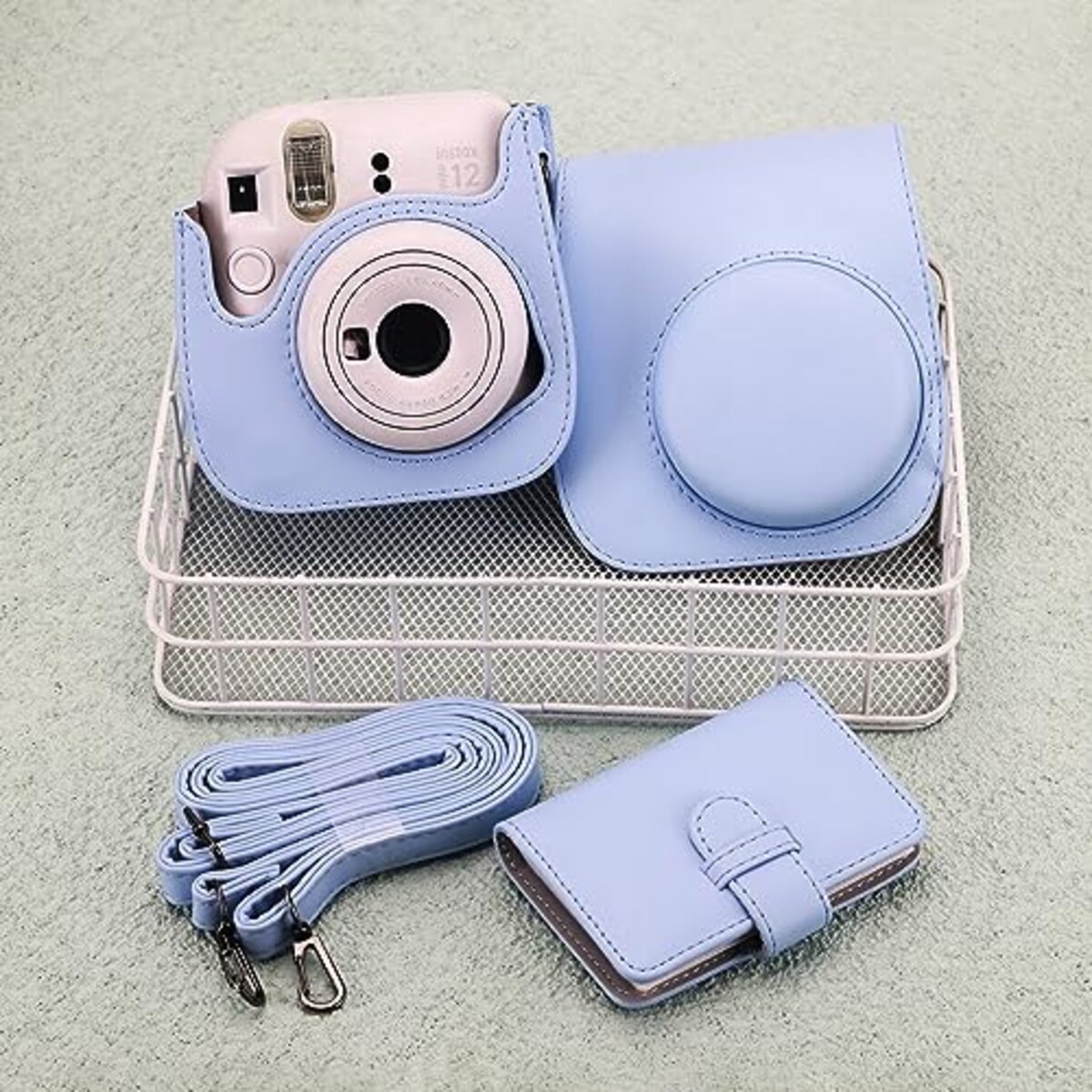  チェキケース instax mini 12/11/8/8+/9 用 カメラケース mini12 11 CAMERA CASE Fujifilm チェキ 保護ケース ショルダーストラップ付き PUレザー(Blue)画像5 