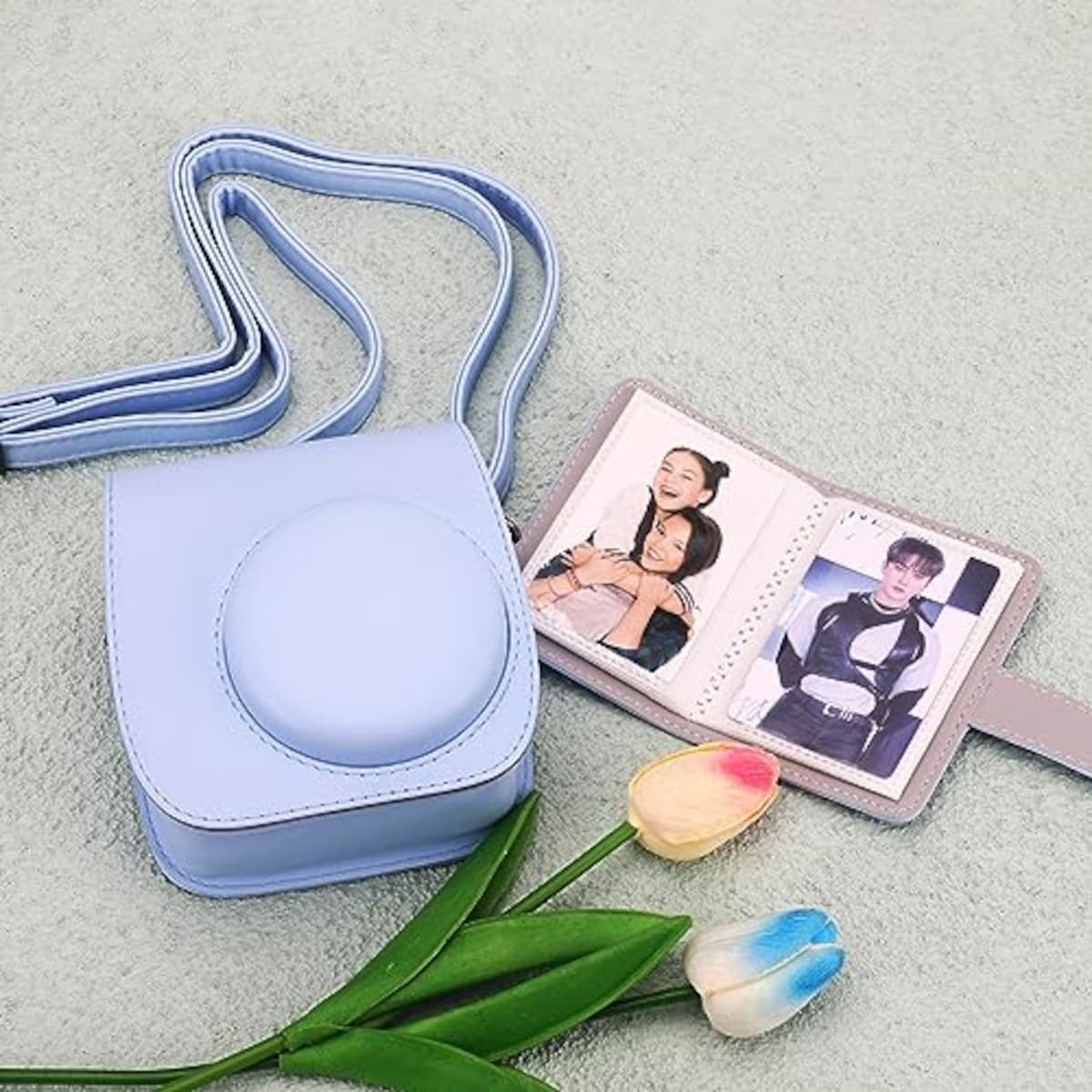  チェキケース instax mini 12/11/8/8+/9 用 カメラケース mini12 11 CAMERA CASE Fujifilm チェキ 保護ケース ショルダーストラップ付き PUレザー(Blue)画像6 