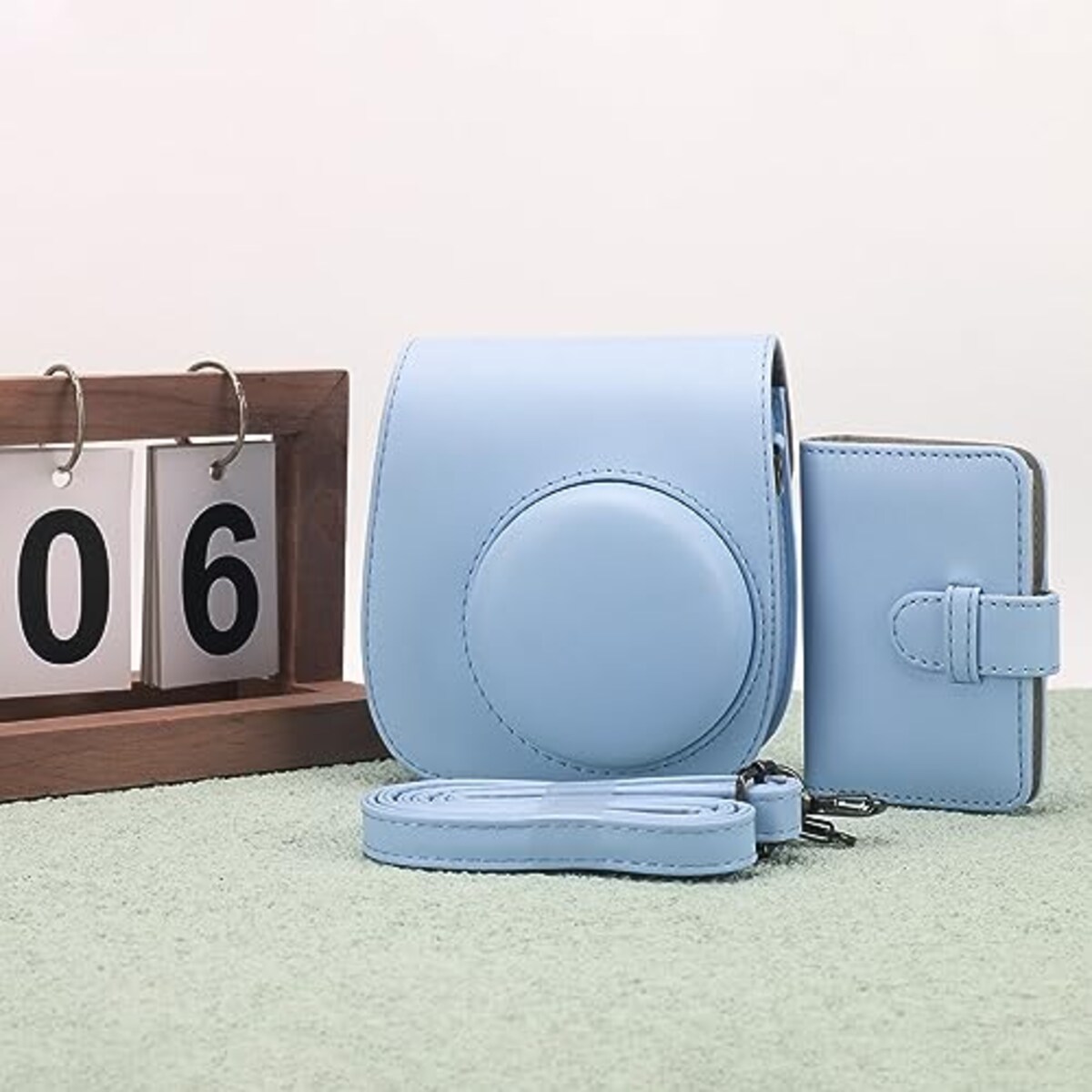  チェキケース instax mini 12/11/8/8+/9 用 カメラケース mini12 11 CAMERA CASE Fujifilm チェキ 保護ケース ショルダーストラップ付き PUレザー(Blue)画像7 