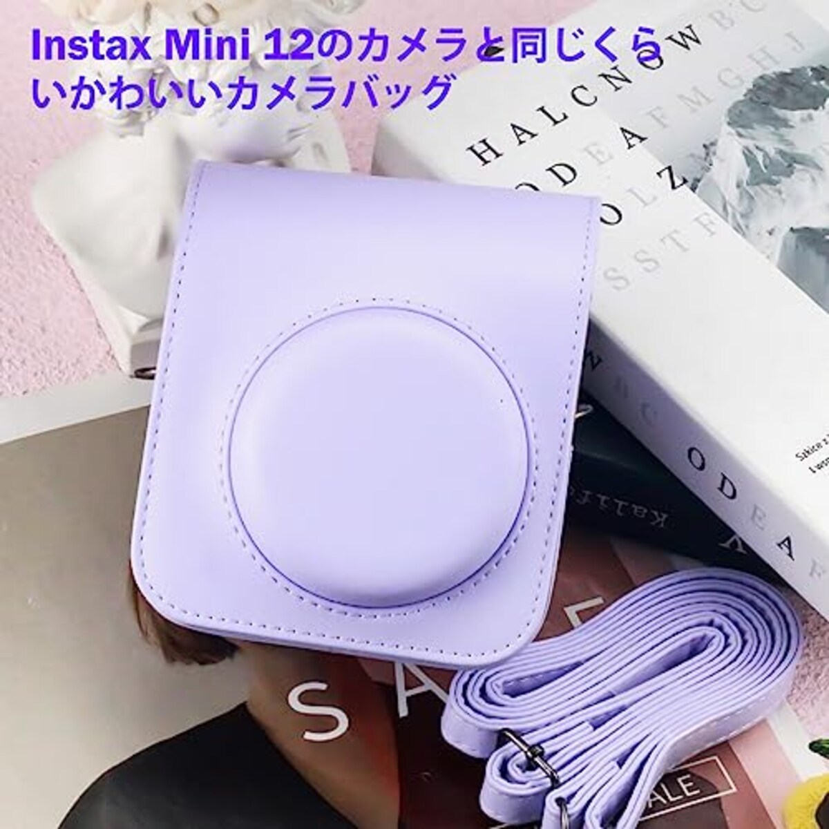  Easy Hood 富士フィルム FUJIFILM チェキ Instax Mini 12 インスタントカメラ用 PUレザー保護ケース Polaroid Mini 12用カメラケース スナップで開閉 着脱可能な保護スリーブ 調節可能なショルダーストラップ付き パープル画像6 