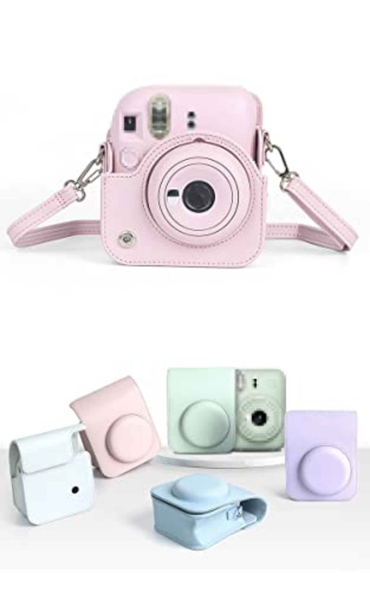  【KOOLRIVER】instax mini 12用 ケース カバー ショルダーストラップ付き PUレザー レディース 肩掛け カメラバッグ カメラケース 富士 FUJIFILM用 チェキケース インスタックスミニ12 チェキ ソフトケース 長さ調節可能(ホワイト)画像3 