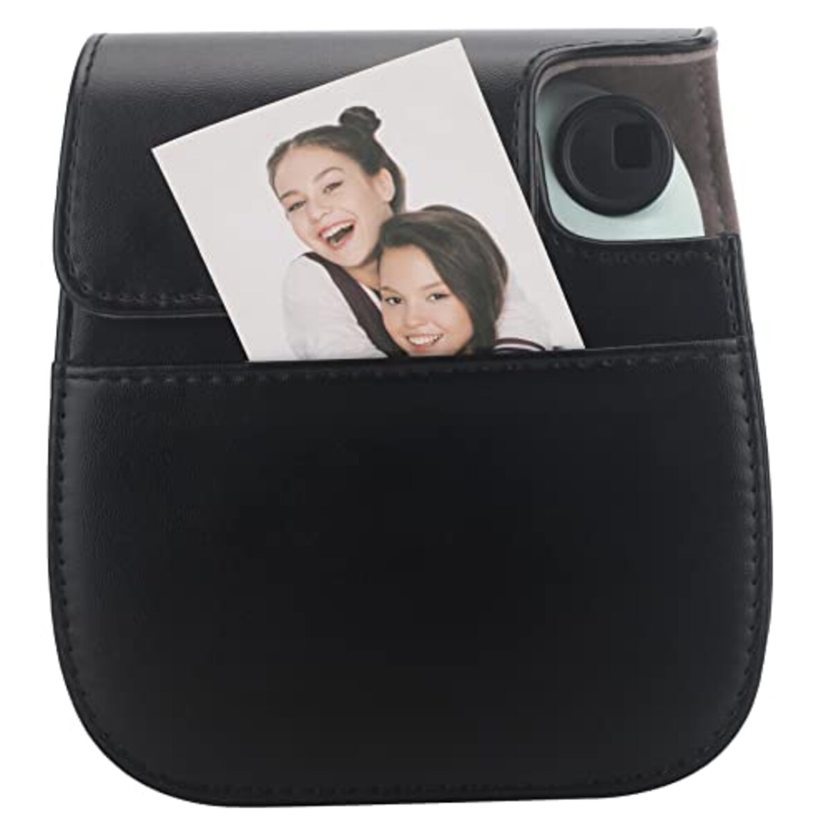  チェキケース instax mini 12/11/8/8+/9 用 カメラケース mini12 11 CAMERA CASE Fujifilm チェキ 保護ケース ショルダーストラップ付き PUレザー(Black)画像3 