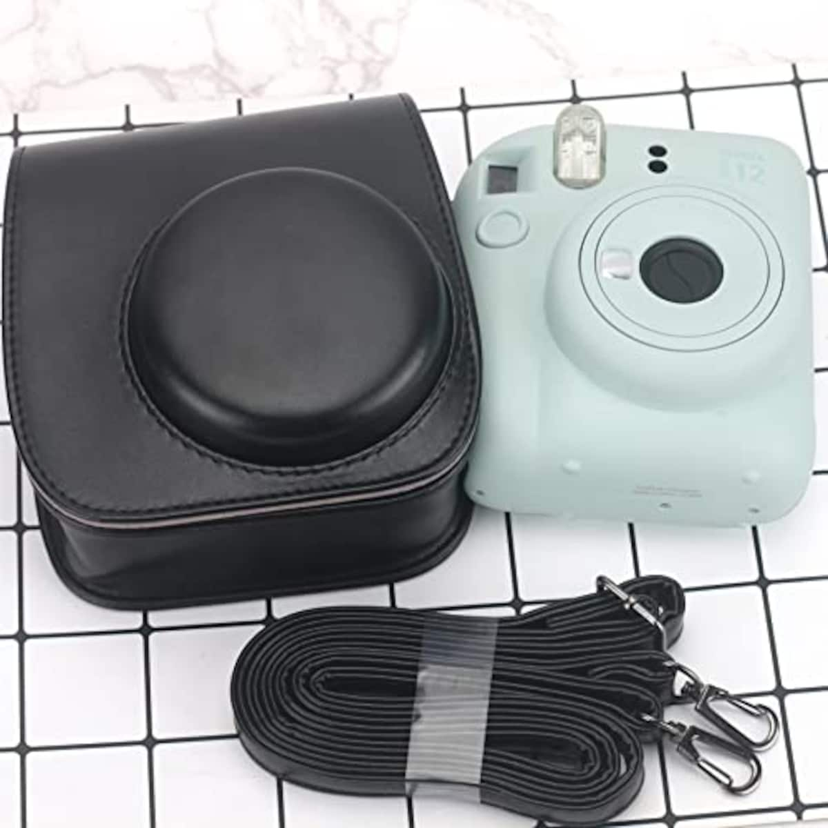  チェキケース instax mini 12/11/8/8+/9 用 カメラケース mini12 11 CAMERA CASE Fujifilm チェキ 保護ケース ショルダーストラップ付き PUレザー(Black)画像7 