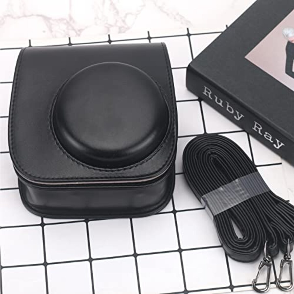  チェキケース instax mini 12/11/8/8+/9 用 カメラケース mini12 11 CAMERA CASE Fujifilm チェキ 保護ケース ショルダーストラップ付き PUレザー(Black)画像8 