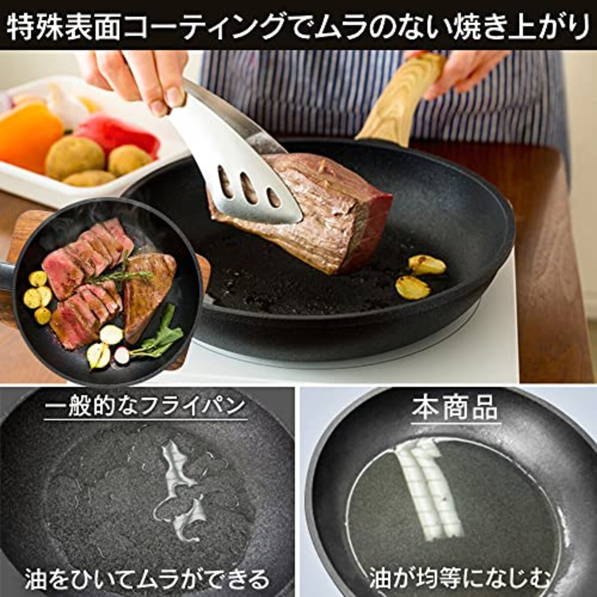  アイリスオーヤマ IH 対応 フライパン 20cm スキレットコートパン ブラック SKL-20IH画像5 