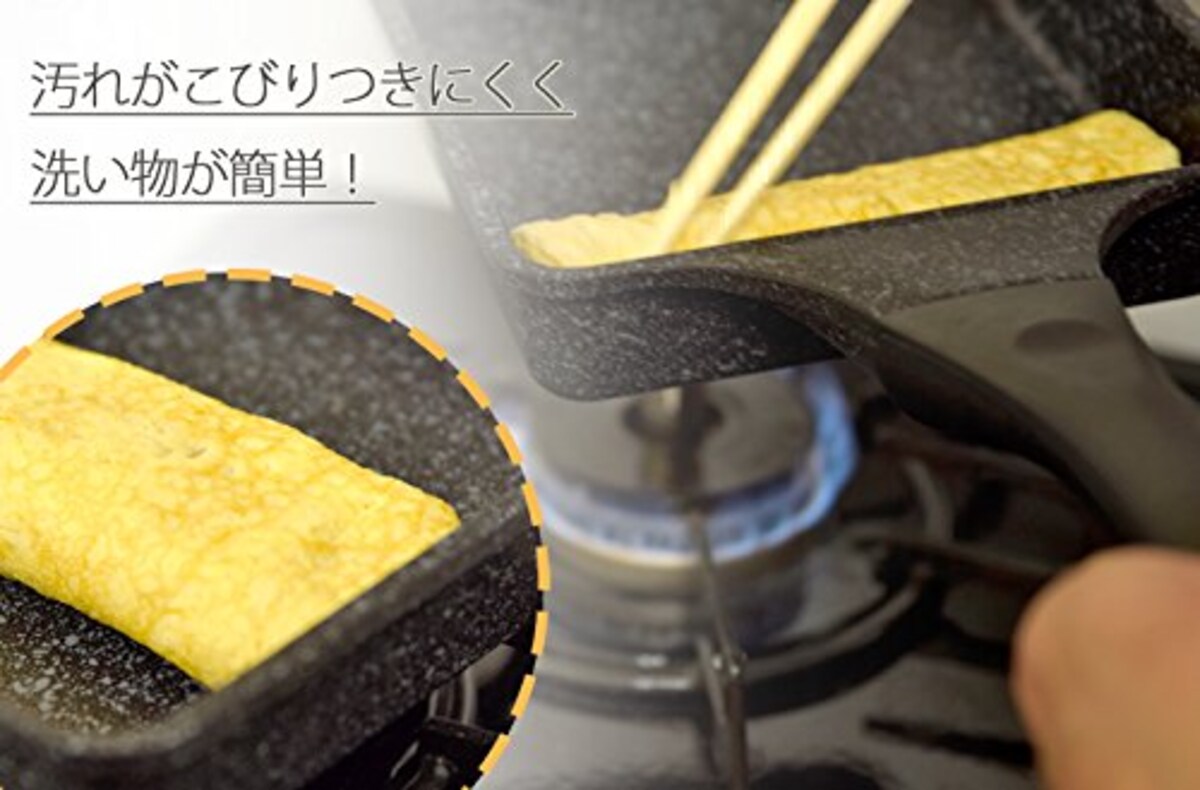  タフコ(Tafuco) 卵焼き器 フライパン 幅15×奥行36×高さ4.5cm ガス火専用 軽量 ダイヤモンドマーブルコーティング ブラック F-7113画像6 