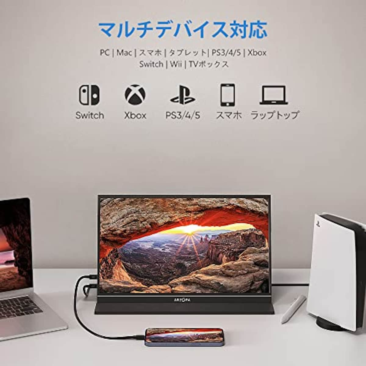  モバイルモニター ARZOPA モバイルディスプレイ 15.6インチ ゲームモニター 薄い 軽量 非光沢IPS液晶パネル スイッチ用 ポータブルモニター 1920x1080FHD HDRモード USB Type-C/mini HDMI/ミラーリング/スマホ/ PS4/PS5/Switch/カメラ/XBOX ONE/PC/Macなど対応 スピーカー内蔵 カバー付テレワーク リモートワーク S1 Table 適格請求書発行可画像4 