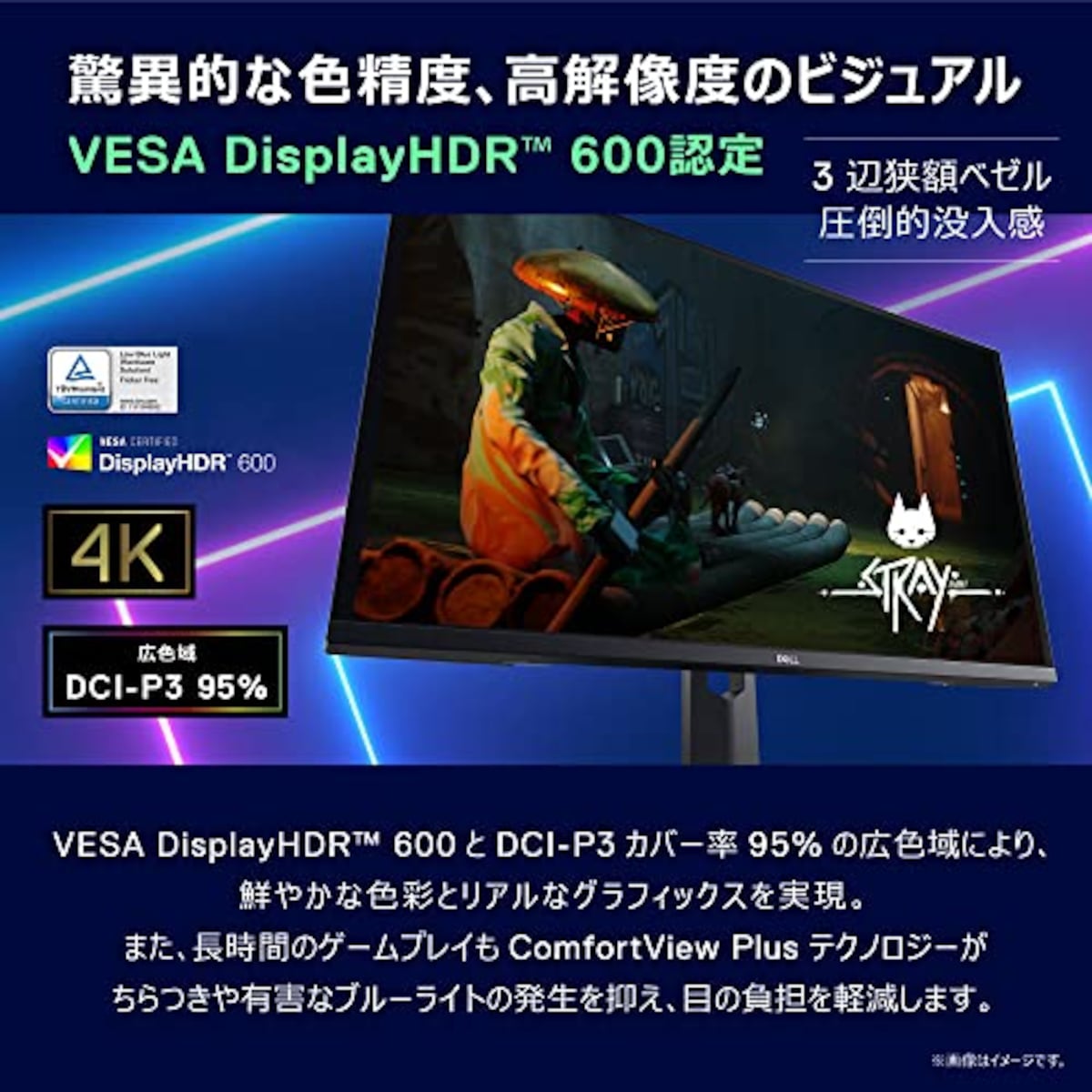  Dell G3223Q 32インチ 4K ゲーミングモニター (FPS向き/1ms/144hz/Fast IPS/DP・HDMIx2/DCI-P3 95%/高さ調整/VESA DisplayHDR 600/AMD FreeSync Premium Pro)画像3 