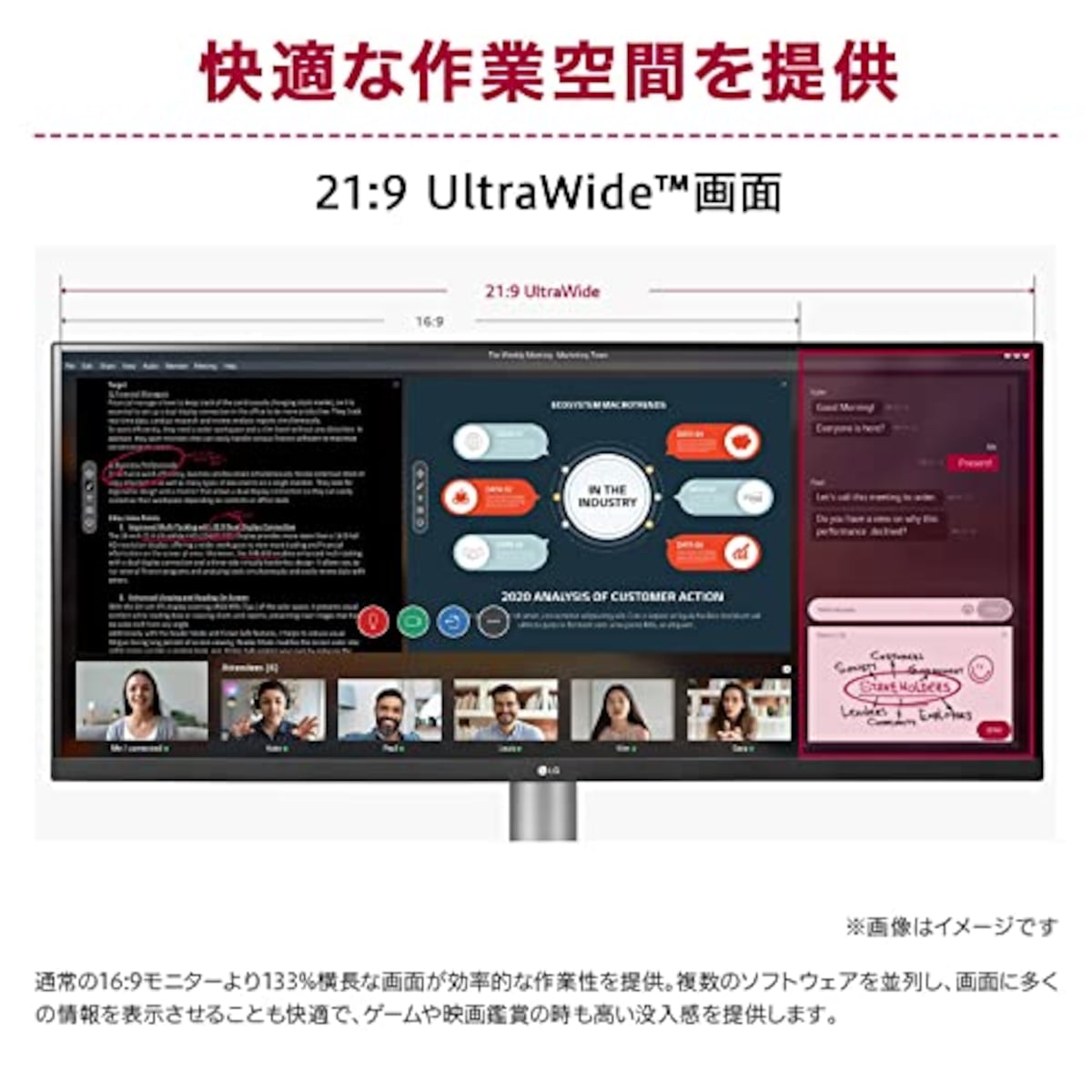  【Amazon.co.jp 限定】LG ゲーミング モニター 29WP60G-B 29インチ / 平面ウルトラワイド(2560X1080) / IPS非光沢/HDR/FreeSync/USB Type-C(Alt)、DisplayPort、HDMI / 3年安心・無輝点保証画像2 