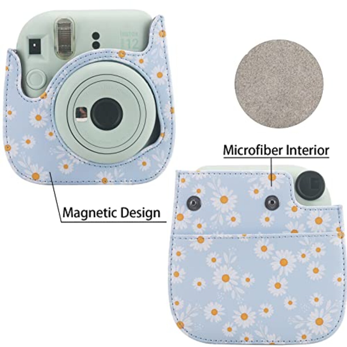  富士フィルム チェキ ケース instax mini 8/9/11/12 カメラケース INS MINI 8/9/11/12 CAMERA CASE PUレザー 保護 調節可能 ショルダーストラップ付き(ブルーデイジー)画像2 