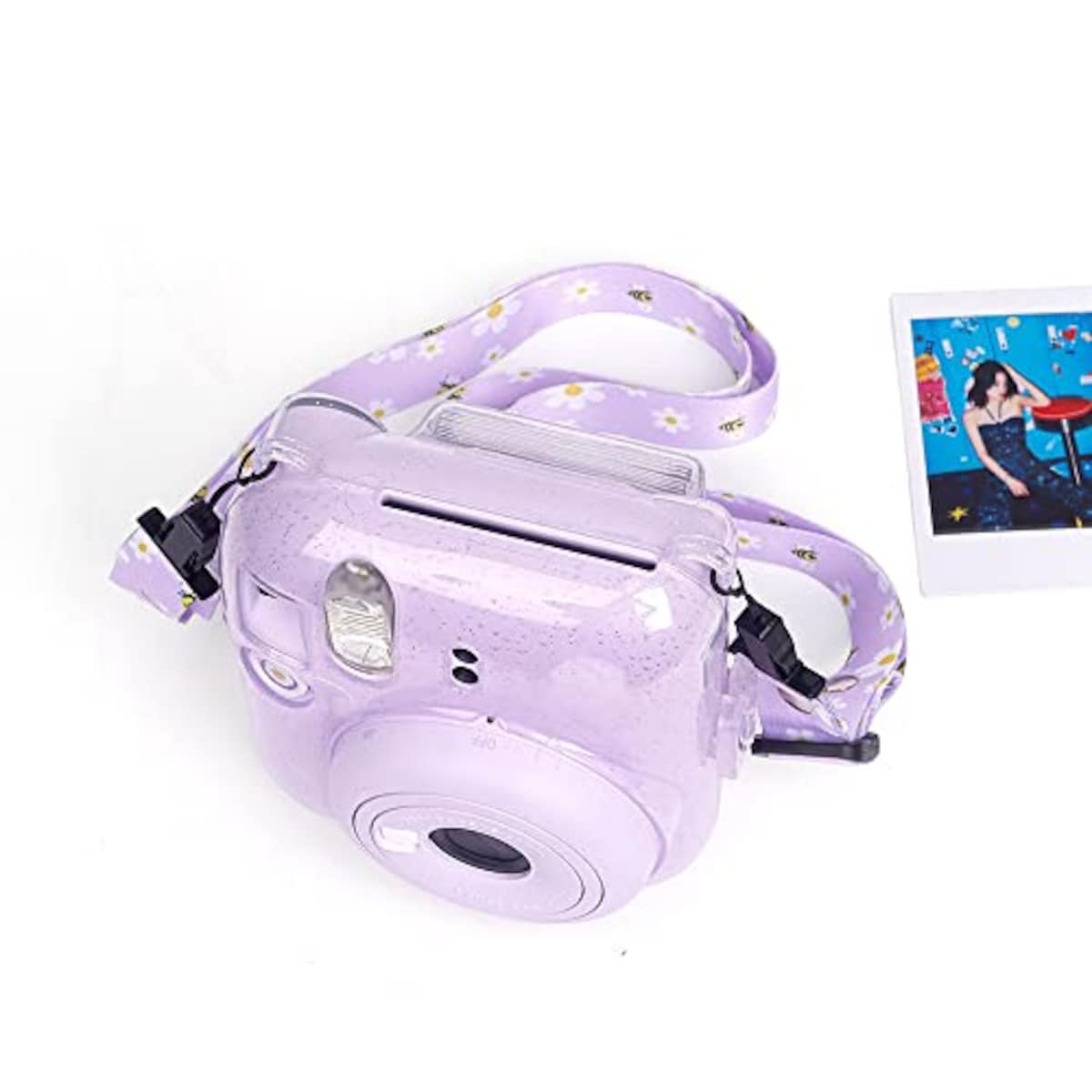  for Instax mini12 ケース for Instax Mini 12カメラ用保護クリアケース クリスタルハードシェルカバー 写真ポケット付き カメラステッカー ショルダーストラップ付き (透明)画像6 